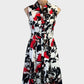 Cue sleeveless A-line shirt dress in multicoloured floral print with wide waistband for office or smart casual wear.
