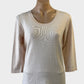 David Jones sweater in pink knit with scoop neck and decorative seams for office or smart casual wear.