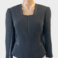 David Lawrence Atelier black zip front jacket in textured weave with faux leather trim for office or evening wear.