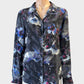 David Lawrence shirt in charcoal and blue floral print silk with long sleeves and standard collar for office or smart casual wear.