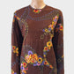 Delden vintage 70's top in brown and yellow floral print with side vents for smart casual or office wear.