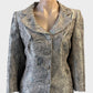 Designer Anthea Crawford grey and silver jacquard metallic single breasted jacket with covered buttons for office or special events wear.