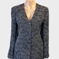 Designer Cerruti 1881 black and grey textured weave cardigan jacket with floral motif for office wear.