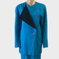 Designer DIGBYS vintage 80's blue and black wool skirt and jacket set with dolman sleeves for office or special events.
