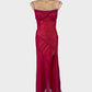 Designer Eileen Kirby pink and orange backless gown with sheer overlay, satin slip, and goddess split skirt for formal wear.