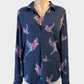 Designer French Connection navy and multicoloured floral bird top with pleat and curved hem for smart casual wear.