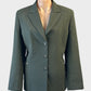 Designer Gray & Osbourn green single breasted jacket with top stitched seams and tab detail for office or smart casual wear.