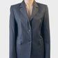 Designer Herringbone grey single breasted jacket in shadow stripe weave with notched lapel for office wear.