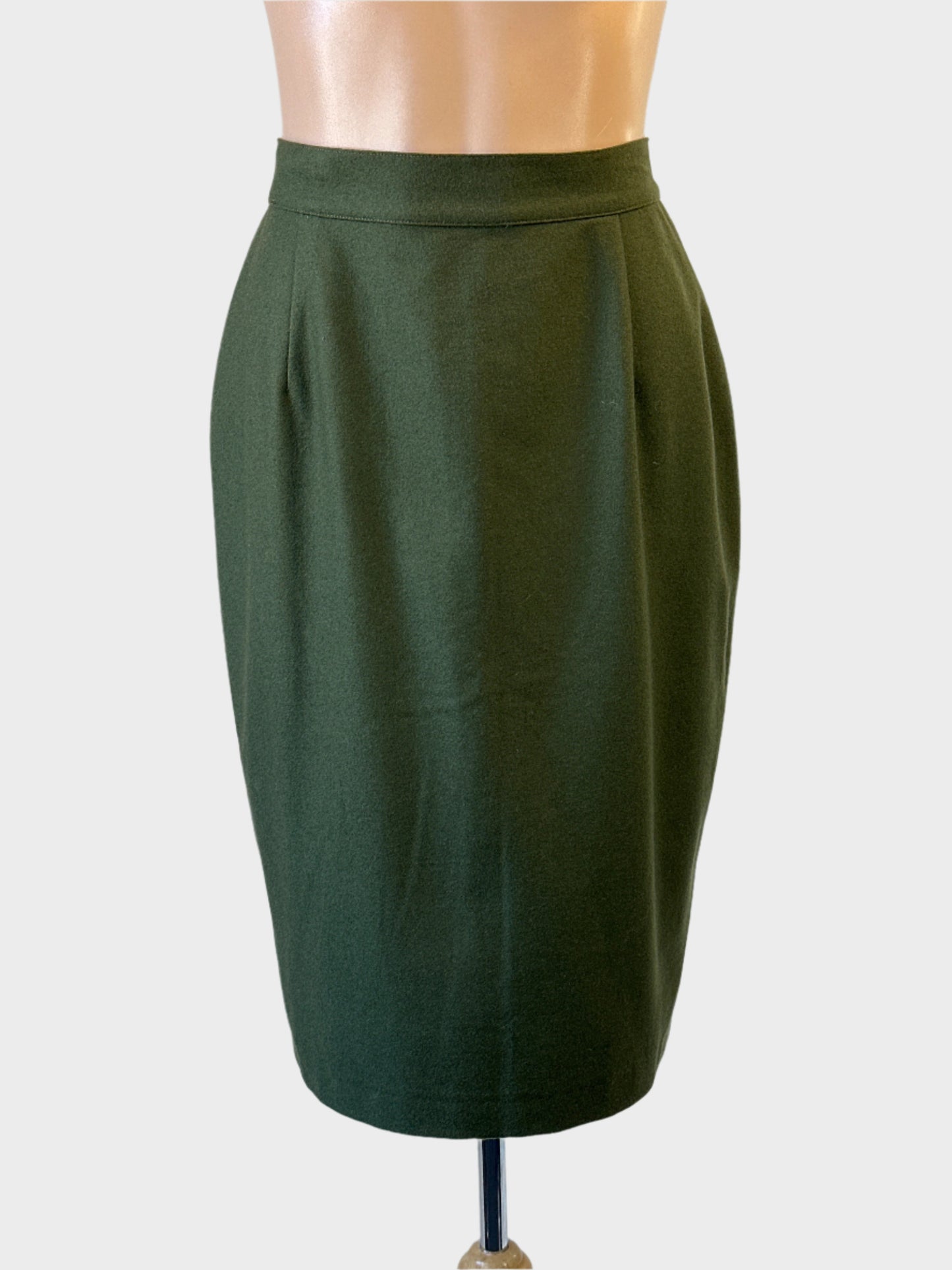 Designer Ignazia green vintage 80's straight skirt with back vent for office wear.