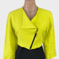 Designer Jane Daniels yellow retro 80's style bolero jacket in linen with two-way zip and asymmetric lapels for smart casual wear.