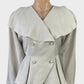 Designer Jolly Amy grey vintage 80's double-breasted jacket with flounce collar, gold-trimmed buttons, and peplum for office wear.