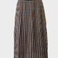 Designer MADS NØRGAARD grey and brown floral pleated skirt with elastic waistband for office or smart casual wear.