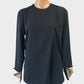 Designer Malene Birger black and beige top with zip shoulder and satin lined cuffs for evening or office wear.