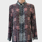 Designer Mela Purdie black and red shirt in sheer crepe with chain link print and pleated back for office or smart casual wear.