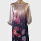 Designer Monsoon pink and purple shift dress in dark floral silk with bateau neck for special events or evening wear.