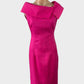 Designer Rebecca Kaye vintage 80's hot pink shift dress in linen weave with asymmetric collar for special event wear.
