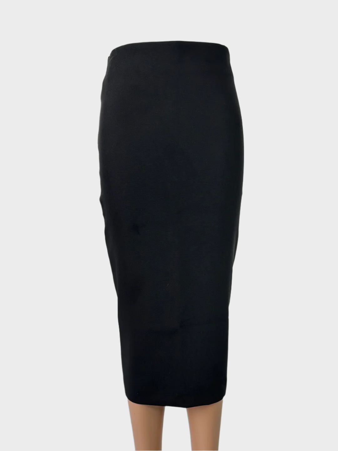 Designer Ted Baker black classic pencil skirt with contour waist, yoke back, and back vent for evening or office wear.