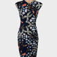 Designer Ted Baker blue sheath dress with floral print, keyhole neck, and pencil skirt for special events or office wear.