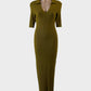 Designer Ted Baker green rib knit sweater dress with v-neck Johnny collar for special events or occasions.