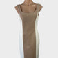 Designer Trussardi beige and white classic shift dress with contrasting centre panel and straight skirt for office wear.