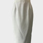 Designer vintage 80's straight skirt in white slub weave with wide waistband and back vent for office wear.