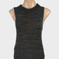 Designer Willow black sleeveless tank top in variegated yarn knit with rib trim and notched hem for smart casual or office wear.