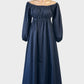 Designer DISSH off the shoulder dress in black with garterised neckband, balloon sleeves and gathered skirt for special events or smart casual wear.