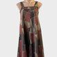 Designer Eclipse Creations apron dress in brown and red patchwork print with flared skirt for smart casual or office wear.