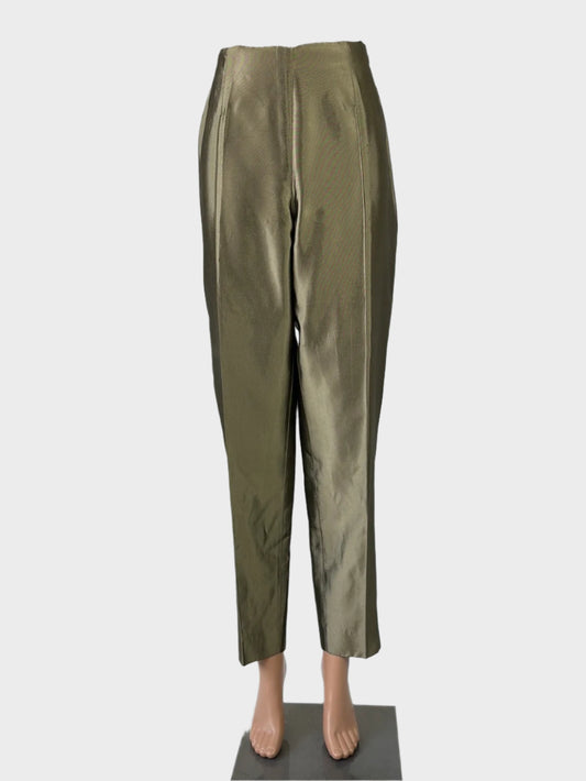 Designer Anthea Crawford vintage 90's tapered leg pants with metallic sheen and traveller's crease for evening wear