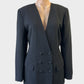Events vintage 80's cardigan jacket in black crepe with flap pockets and six button closure for office wear.