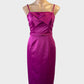 Events Collection sheath dress in hot pink satin with bow bodice and matching belt for evening or formal wear.