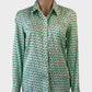GAP long sleeve shirt in white with green retro bicycle print, button front and curved hem for smart casual wear
