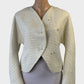 Designer GOJO ivory jacket with metallic flecks, pearl beading, satin lapels and Pre-Raphaelite print for office or special events