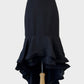Designer Gracia flamenco-style black tiered maxi skirt with curved yoke and layered flounce hem for formal or evening wear.