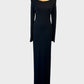 Designer Harry Who black jersey column dress with bateau neck and side split for formal wear.