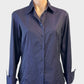 Herringbone navy and purple polka dot weave shirt with French cuffs for office wear.