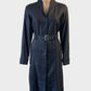 Designer Herringbone shirt dress in grey cotton with French cuffs and belt for office wear.