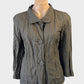 Ignazia vintage 90s jacket in olive green crinkle weave with covered buttons, notched collar, ideal for office wear.