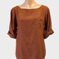 Jad top in brown and beige speckled print with pleather trimmed breast pocket for smart casual or office.