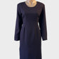 Designer Joshua Berger shift dress in purple crepe with back vent for office wear.