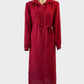 Designer Julee Jones shift dress in red crepe with waist sash and side slits for office or special events wear.