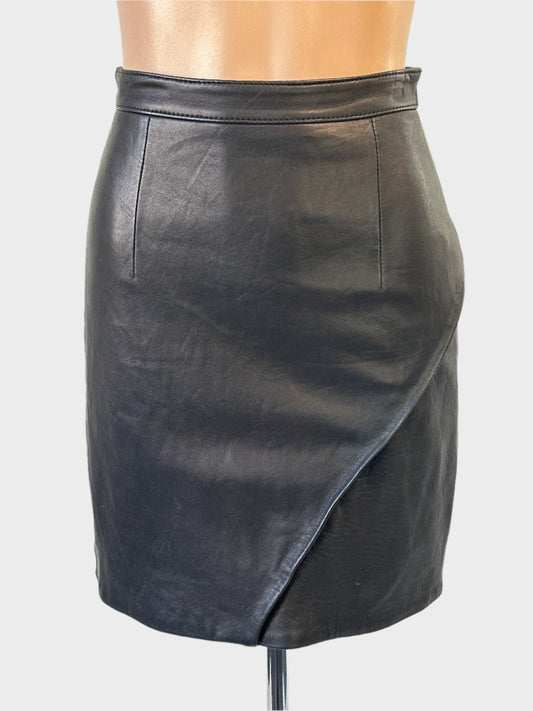 KOOKAI faux wrap skirt in black with contour side flap and narrow waistband for smart casual or evening wear.