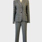 Designer L’AGENCE pants and jacket set in black and white checks and houndstooth for office wear.