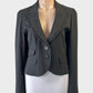 L’Art de River Island storm grey pinstripe single breasted jacket with layered lapels, flap pockets and twin back vents for office wear
