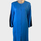 Designer Lisa Perry frock coat in blue and black with shoulder yoke and contrasting back for office or special events wear.