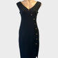 Liz Jordan sleeveless coat dress in black with decorative button front for office wear.