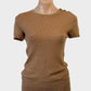 Designer Loft top in brown with textured front panel and cap sleeves for office or smart casual wear.