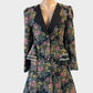 Love lady steam punk style floral tapestry frock coat with contrast lapels and pom pom trim, ideal for smart casual or special events.