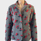 L S Collection grey and red single breasted jacket in textured weave with felted cherries for smart casual wear.