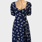 Maeve retro 40's swing style A-line dress in navy and white botanical print for special events or smart casual wear.